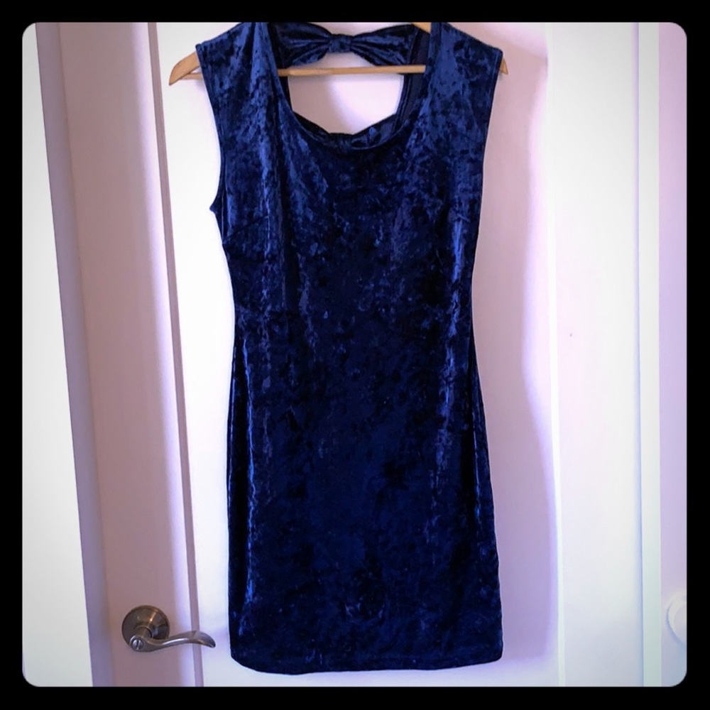 Blue crushed velvet mini dress